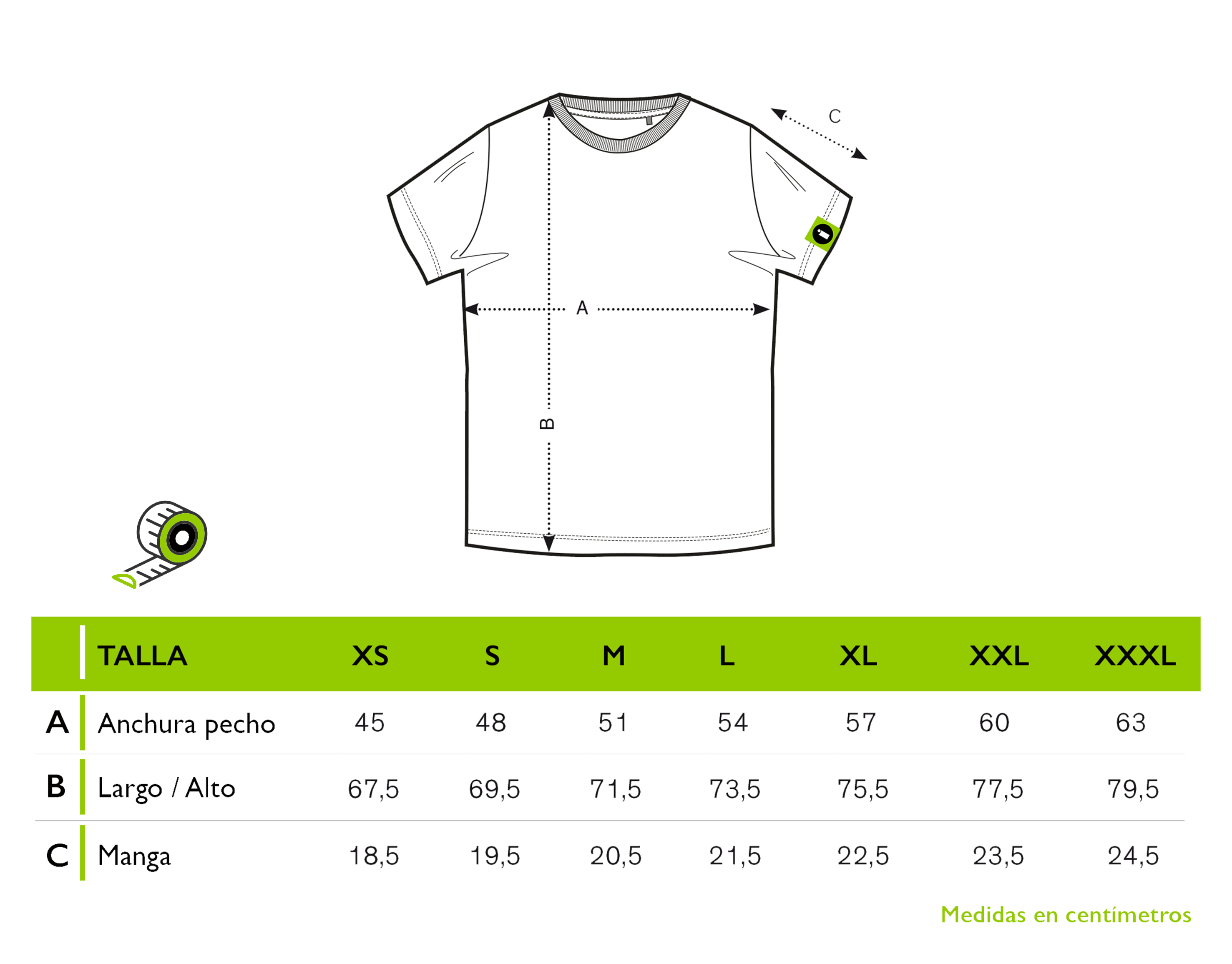 Esquema de medidas de la Icon T-Shirt