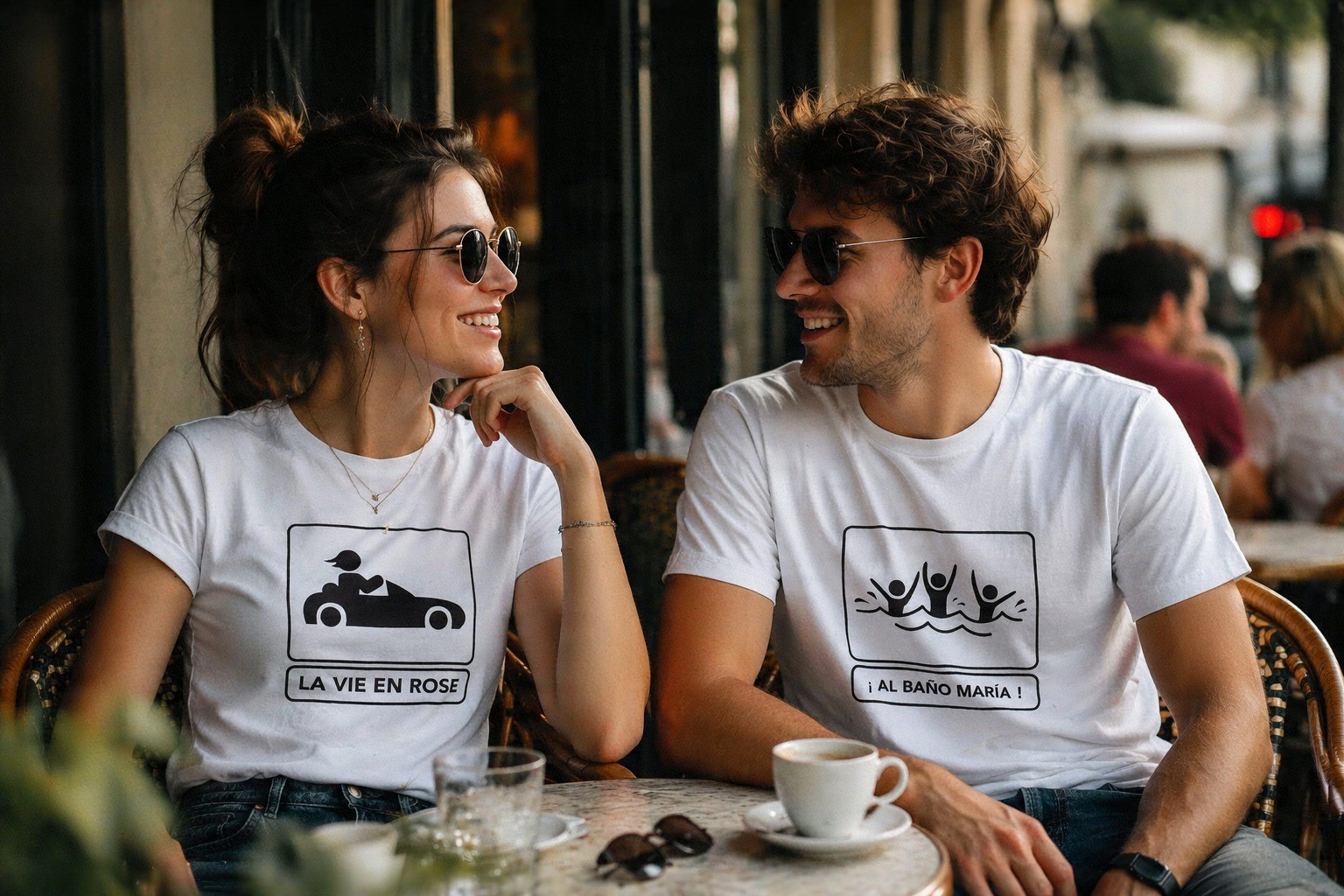 Pareja en terraza de café
